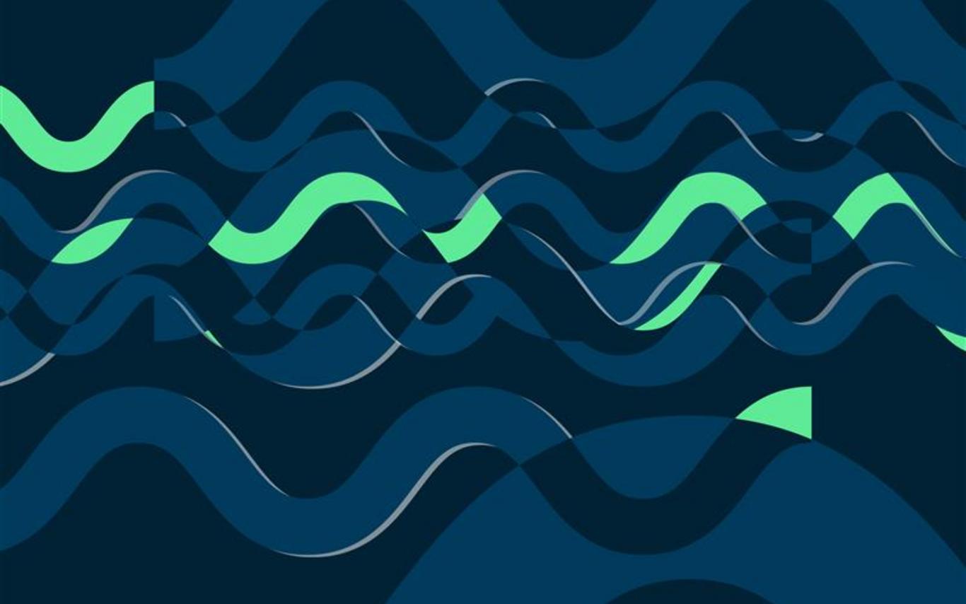 Blue header with blue and green waves