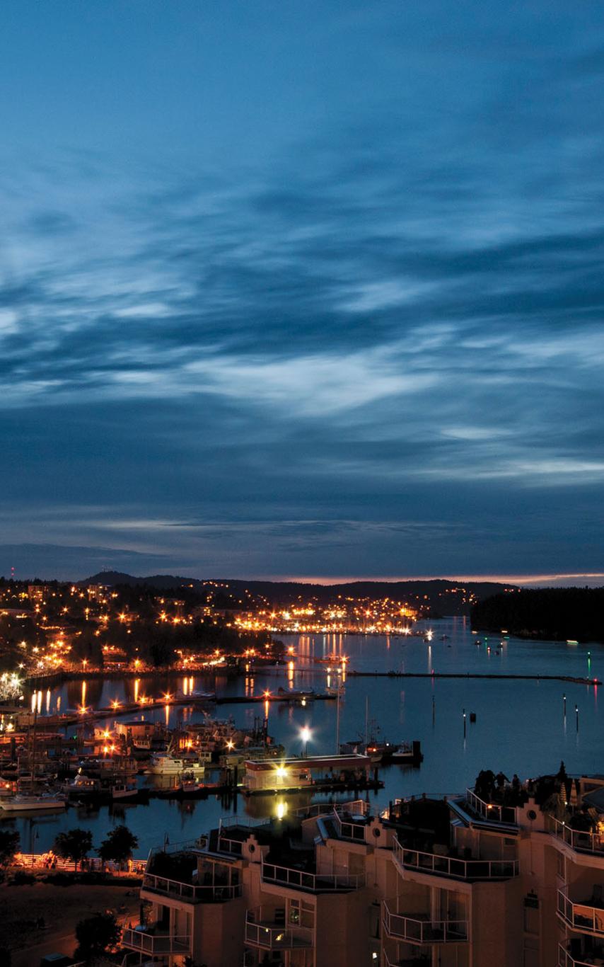 Nanaimo city harbour at night. 